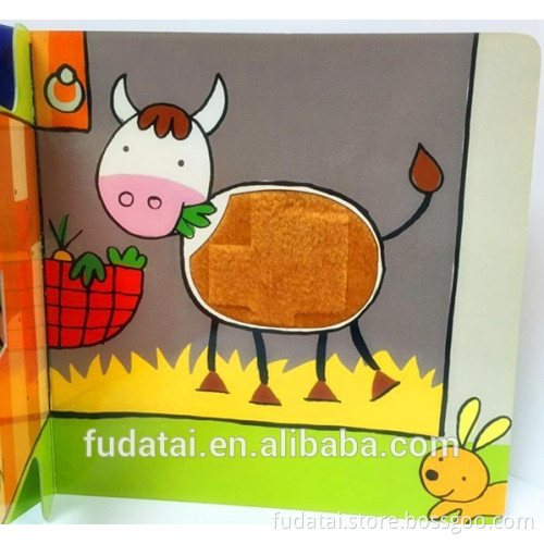 FDT customized lovely baby animal soft touch and feel board book printing
